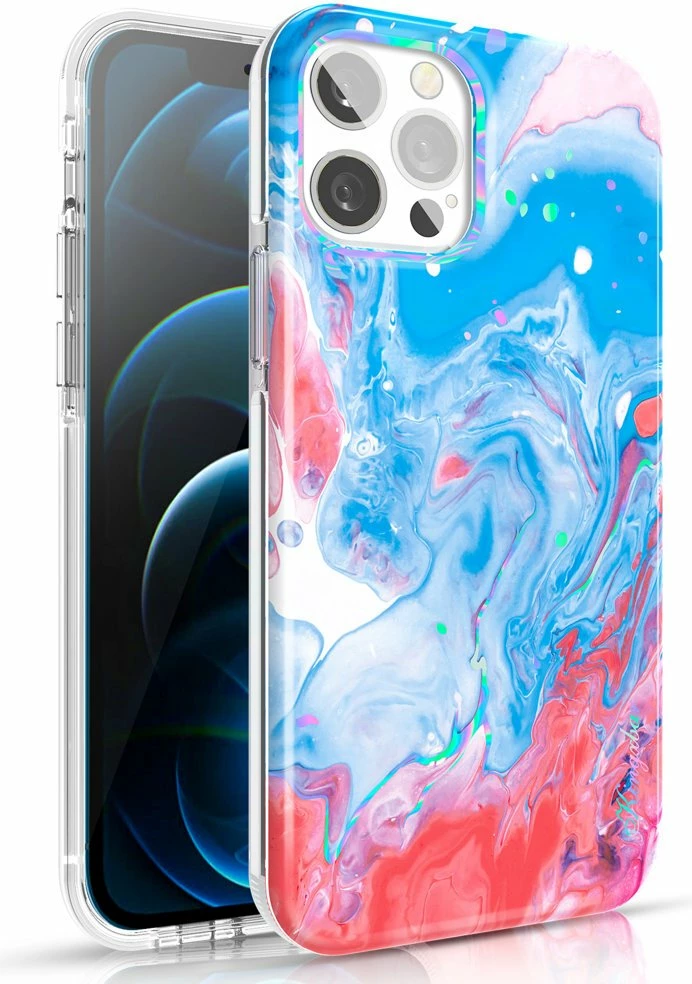 Mbështjellës Kingxbar Watercolor Series për iPhone 12 Pro Max, Blu-Rozë