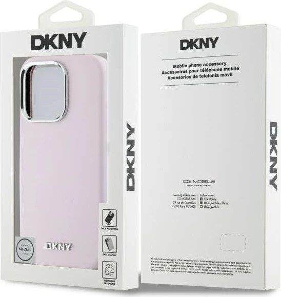 Mbështjellës DKNY Liquid Silicone Small Metal Logo MagSafe për iPhone 16 Pro Max, Rozë