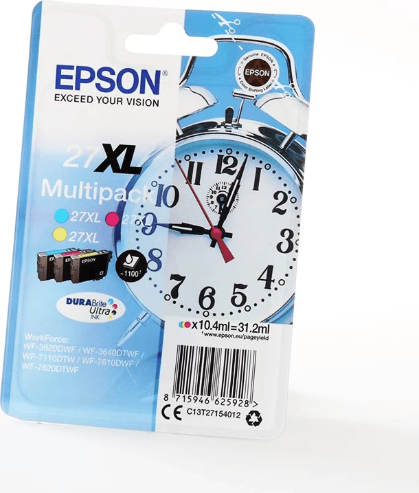 Kartush bojë, Epson 27XL C13T27154012, 10.4 ml secila, deri 1100 faqe, DURABrite Ultra, C/M/Y set