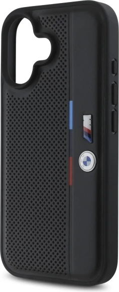 Mbështjellës BMW M Perforated Tricolor Detail Line për iPhone 16, Zi