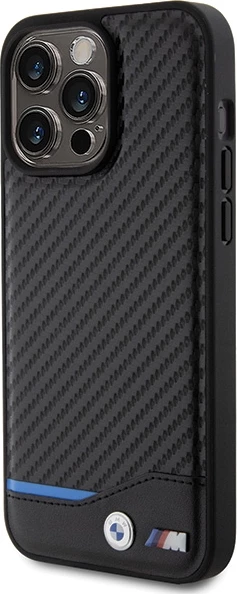 Mbështjellës BMW Leather Carbon për iPhone 15 Pro Max, i zi