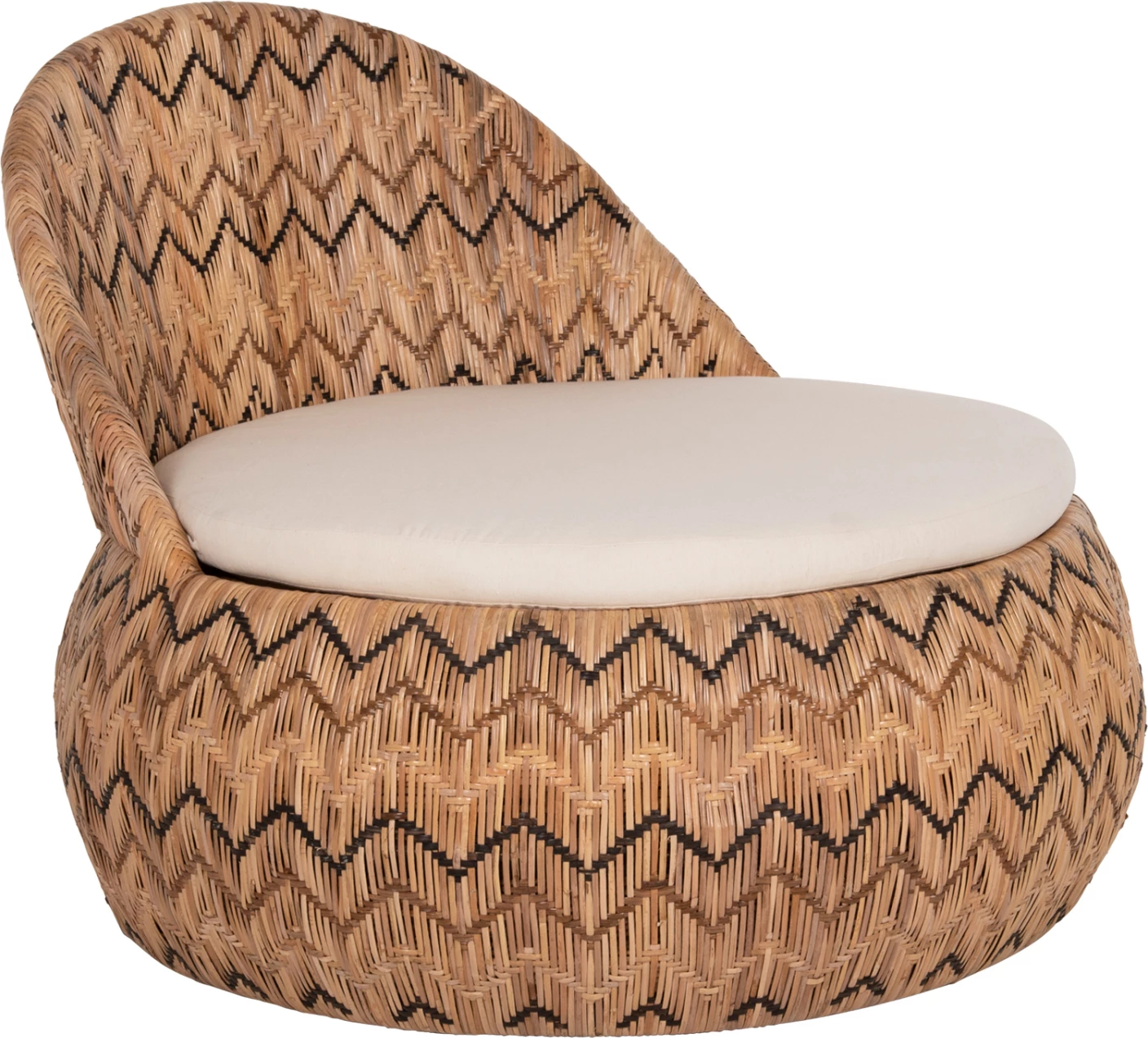 Karrige e rrumbullakët për jashtë LADLON FH5992, ratan natyral, jastëk ngjyrë ecru, 97x97x76H cm