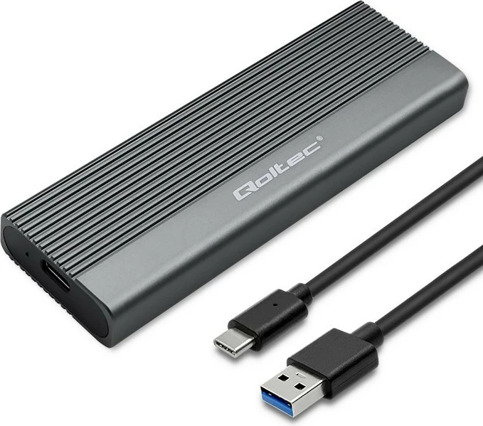 Kasë Qoltec 52267 për SSD M.2 SATA/NGFF, USB-C, 2TB, Gri