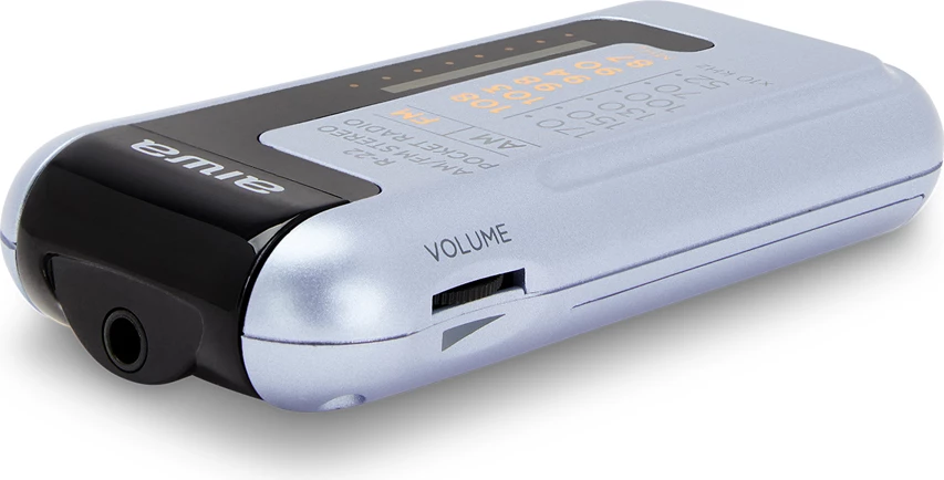 Radio portative AM/FM Aiwa R-22, HyperBASS, 3.5mm, me Kufje dhe bateri, blu e çelët