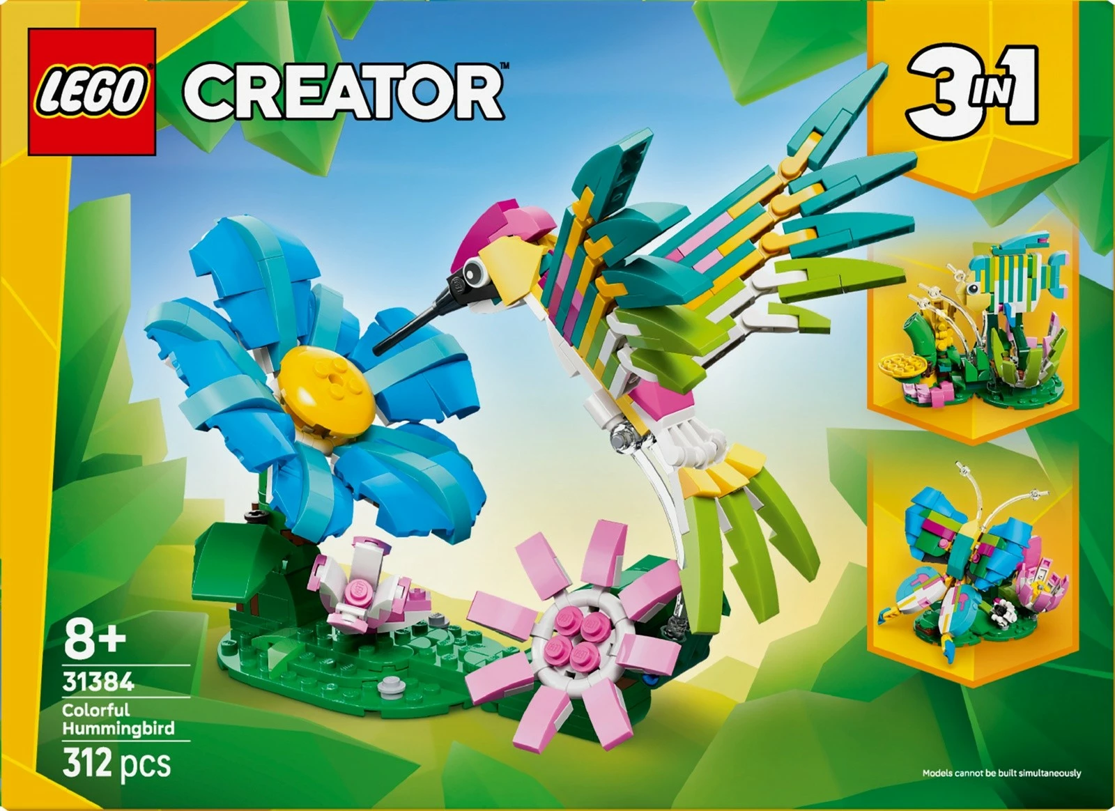Set ndërtimi LEGO Creator 31384 3‑in‑1, 312 pjesë, moshat 8+, kafshë të egra, kolibri shumëngjyrësh, set