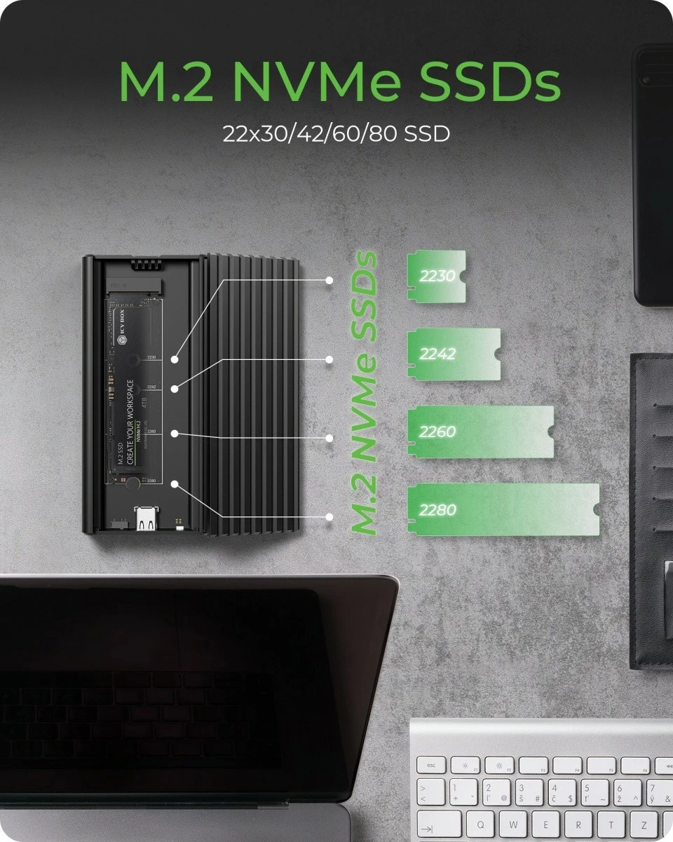 Kasë e jashtme IcyBox IB-1917M-C32, për NVMe M.2 SSD, USB 3.2 Gen 2x2, e zezë