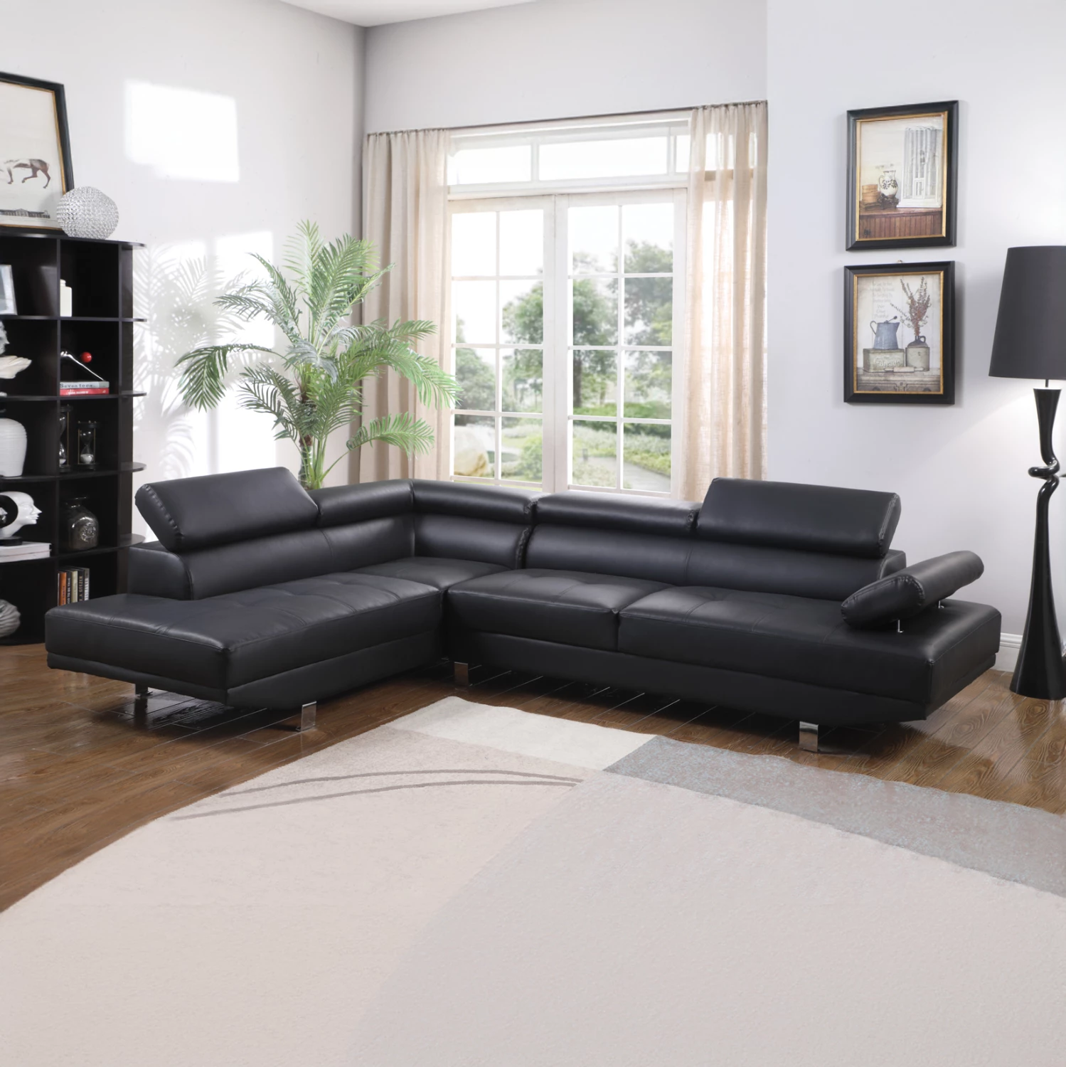 Këndore majtas Goro divan FH3084.02L e zezë PU 270x200x87 cm