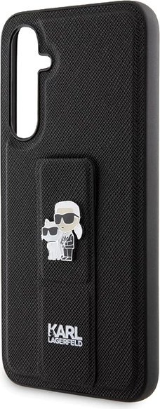 Mbështjellës Karl Lagerfeld Gripstand Saffiano Karl&Choupette Pins për Samsung Galaxy S23 FE, i zi