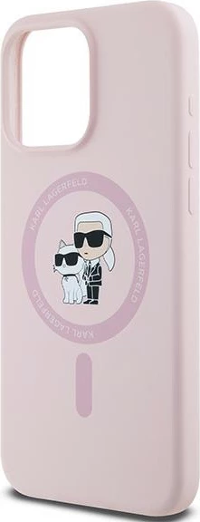 Mbështjellës Karl Lagerfeld Silicone Karl & Choupette Ring MagSafe për iPhone 15 Pro Max, Rozë