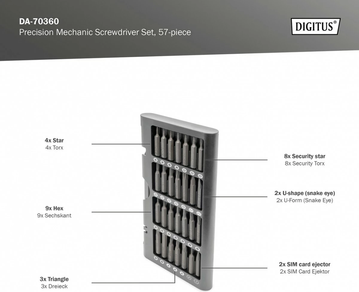 Set vidash Digitus DA-70360, 57 pjesë, kuti alumini