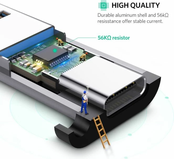 Adapter UGREEN 50533 USB 3.0-A (M) në USB-C (F) 5Gbps, gri, blister
