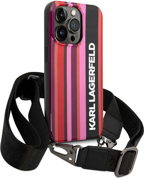 Mbështjellës Karl Lagerfeld KLHCP14LSTSTP për iPhone 14 Pro 6.1", Color Stripes, rozë/zi me rrip