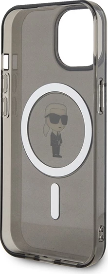 Mbështjellës Karl Lagerfeld IML Ikonik MagSafe për iPhone 15, i zi
