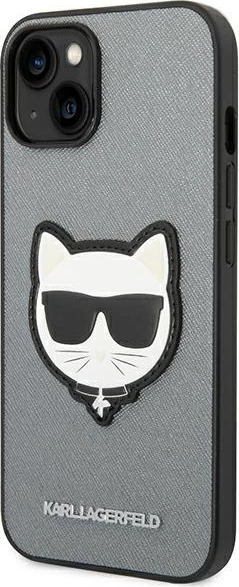 Mbështjellës Karl Lagerfeld KLHCP14MSAPCHG për iPhone 14 Plus 6.7", Saffiano Choupette Head Patch, argjendtë