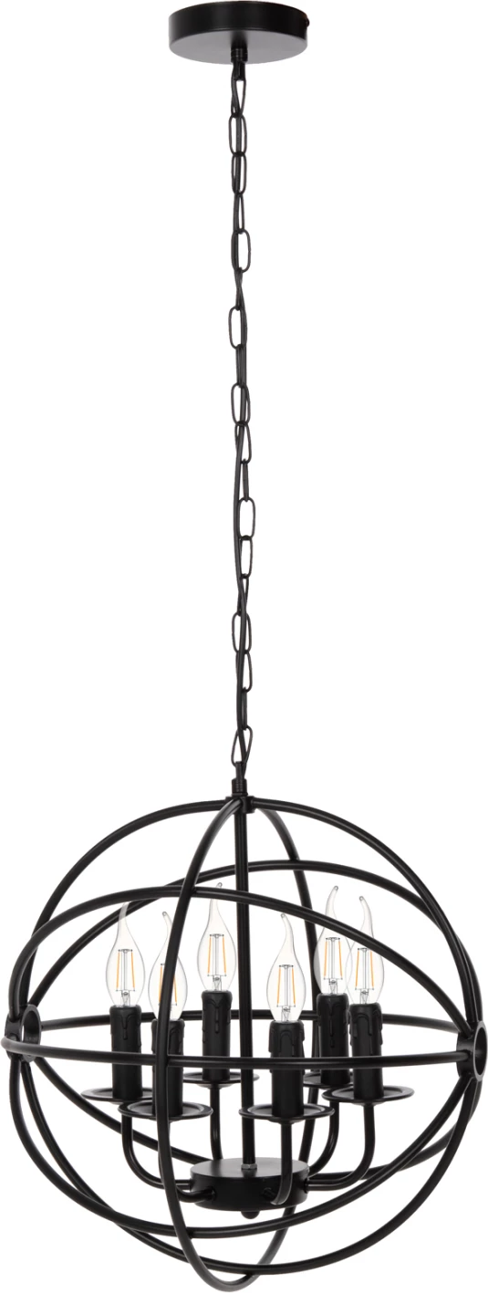 Llambë varëse tavani, sferë metalike e zezë, 6-drita, FH4127, Φ42x108H cm