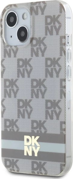 Mbështjellës DKNY IML Checkered Mono Pattern & Printed Stripes MagSafe për iPhone 15 Plus / 14 Plus, Bezhe