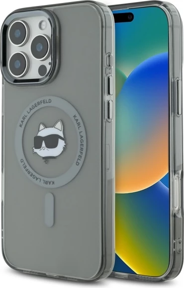 Mbështjellës Karl Lagerfeld IML Metal Choupette Head MagSafe për iPhone 16 Pro Max, Zi