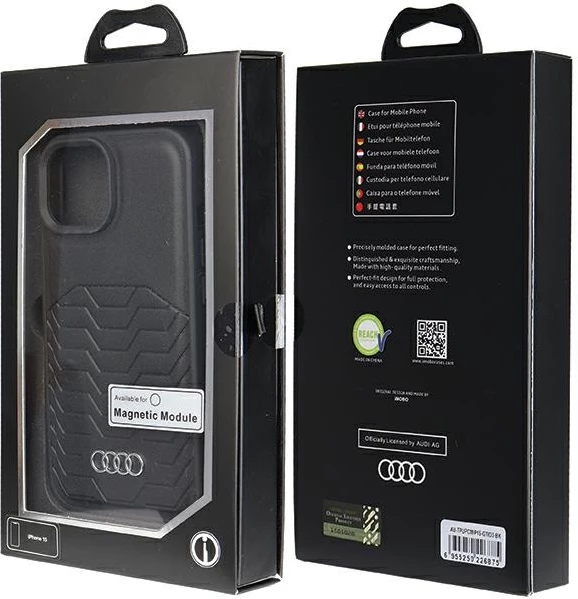 Mbështjellës Audi Synthetic Leather me MagSafe për iPhone 15/14/13, i zi