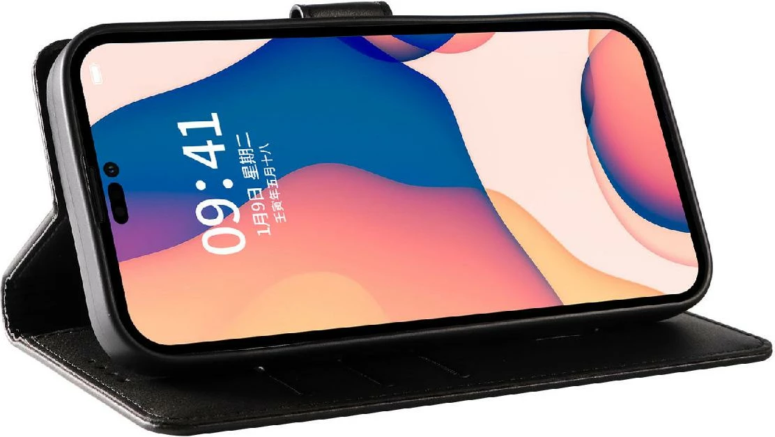 Mbështjellës Hurtel Leather Book Case për iPhone 16 Pro, e zezë