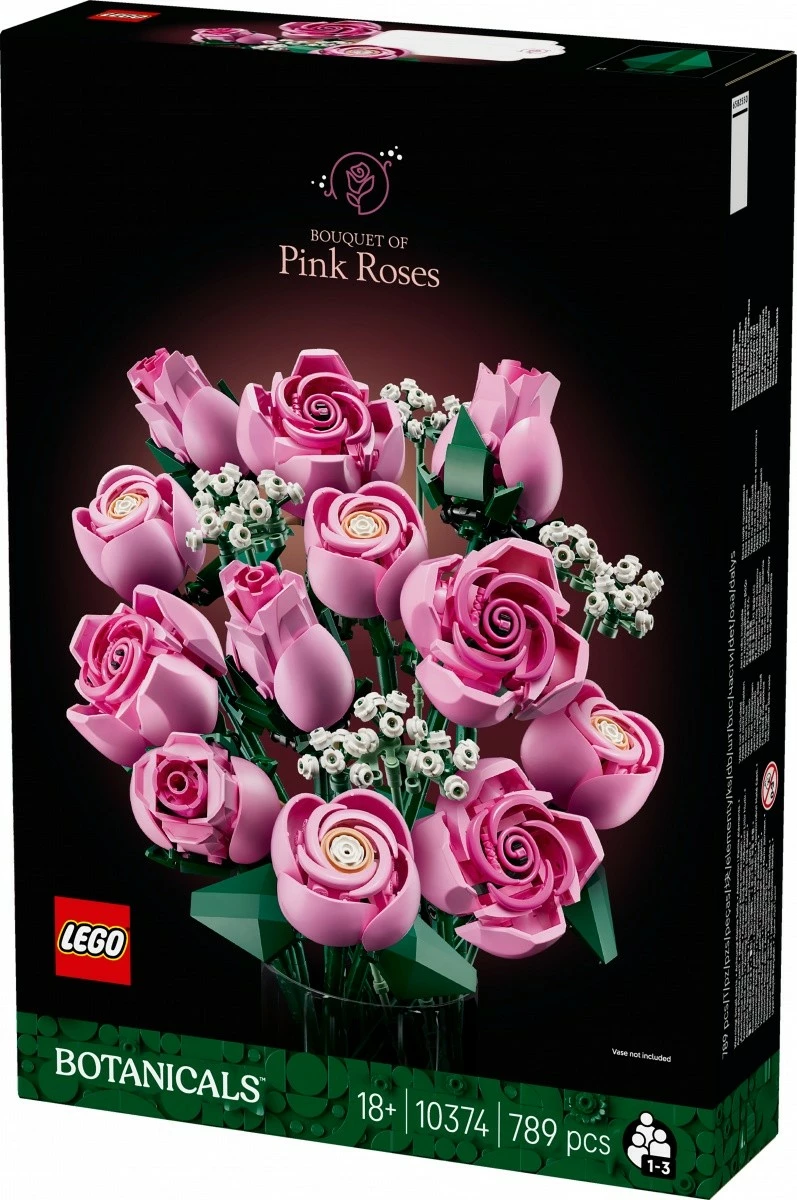 Set ndërtimi, LEGO, Botanicals 10374 Bouquet of Pink Roses, 789 pjesë, për të rritur 18+, rozë