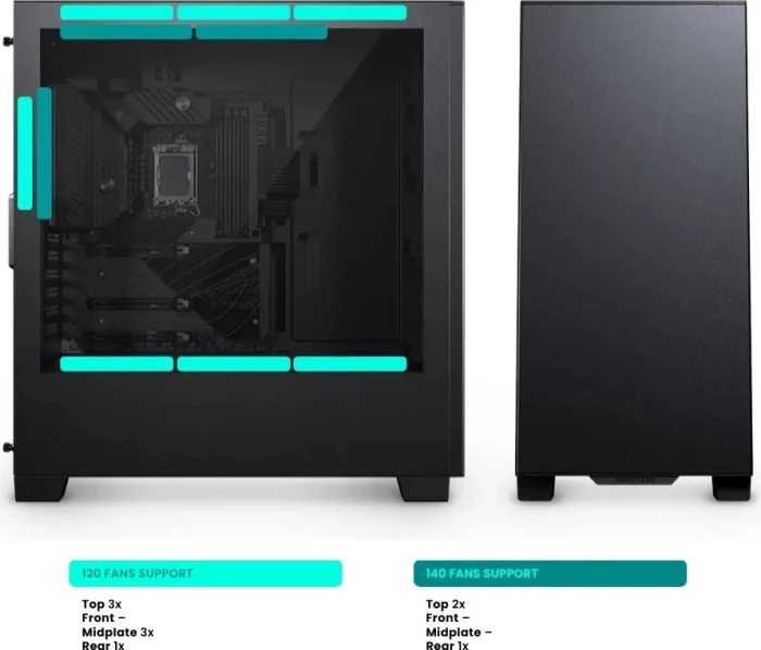 Kasë PHANTEKS XT Silent PH-XT523PSC_BK01, E-ATX Big Tower, USB-C, e zezë
