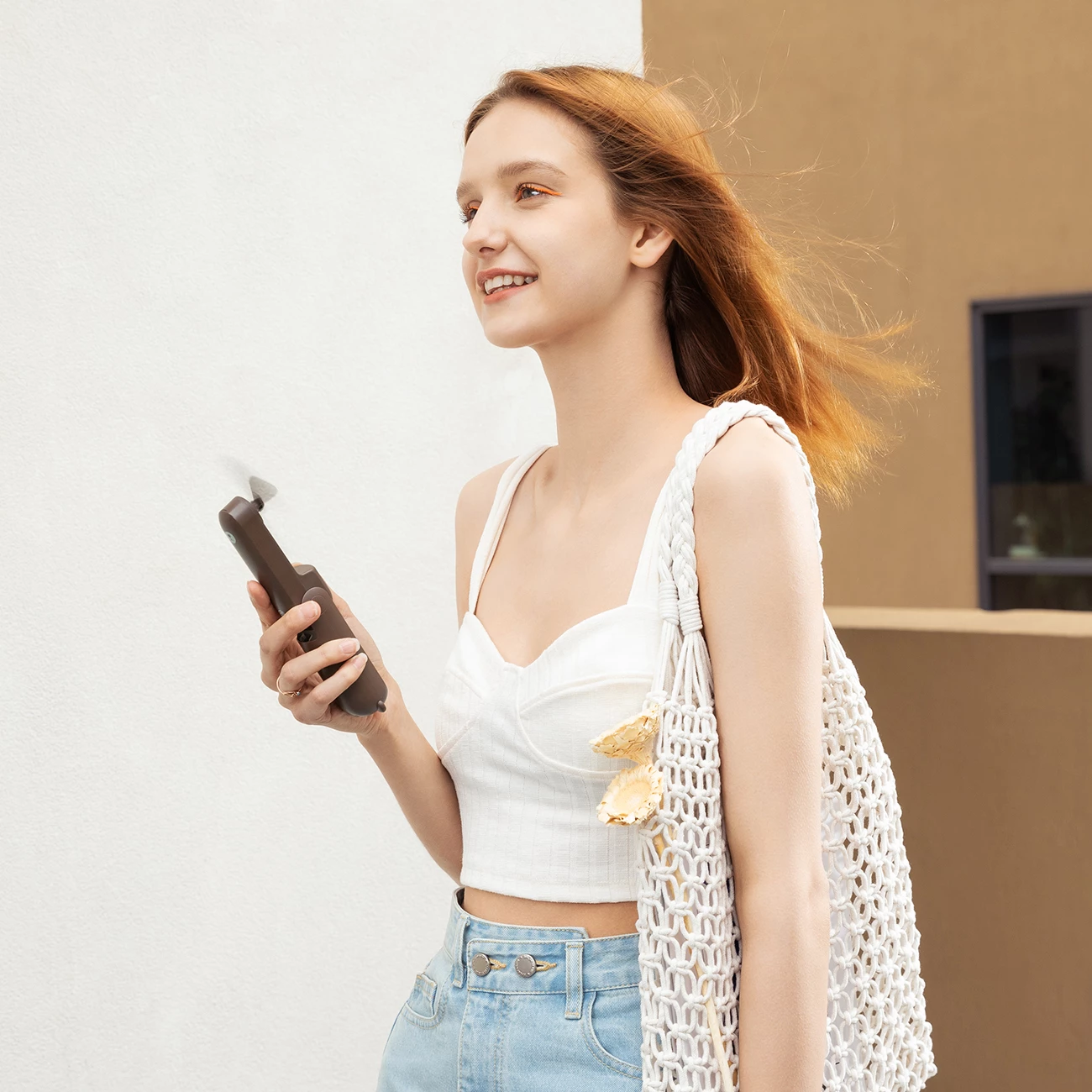 Ventilator dore Jisulife Life8, 2000 mAh, USB-C, power bank, kafe