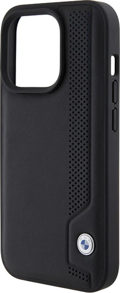 Mbështjellës BMW Leather Blue Dots për iPhone 15 Pro Max, i zi