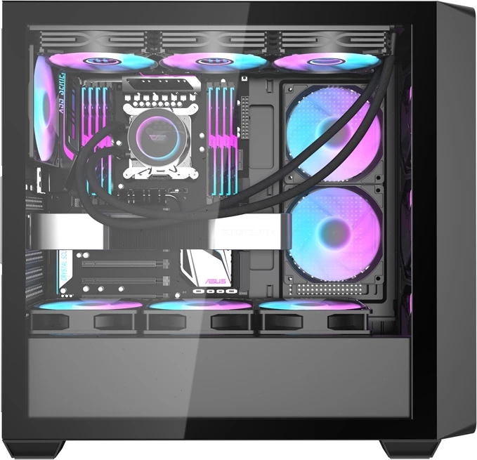 Kasë Darkflash DS900WD me 4 ventilatorë, Midi Tower, xham i fortë, ATX, e zezë