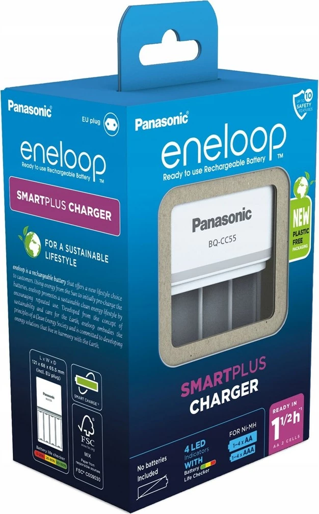 Karikues baterish Panasonic Eneloop Smartplus BQ-CC55, për AA/AAA, i bardhë