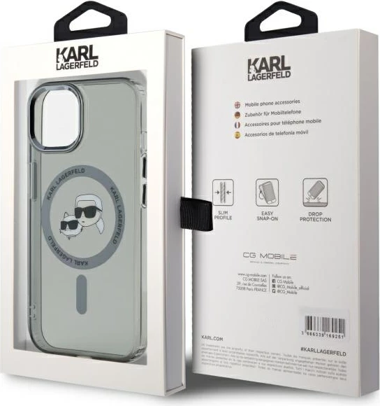 Mbështjellës Karl Lagerfeld KLHMP15SHLSKCK për iPhone 15 6.1", i fortë, MagSafe, i zi