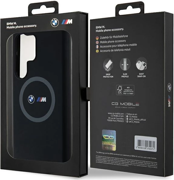 Mbështjellës BMW M Silicone Printed Ring MagSafe për Samsung Galaxy S24 Ultra, i zi