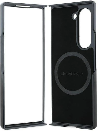 Mbështjellës Mercedes Leather Wood Imitation MagSafe për Samsung Galaxy Z Fold 6, i zi