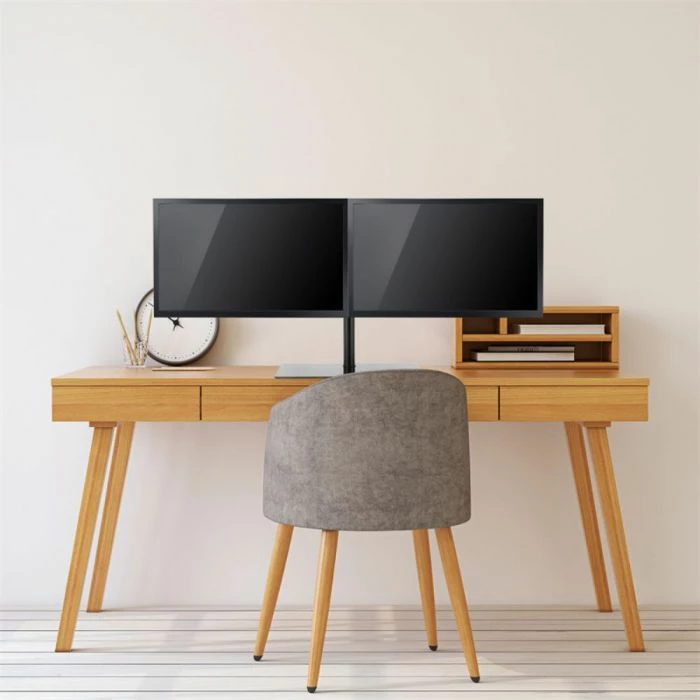 Mbajtëse tavoline për dy monitorë VONHAUS 3000484 13-27\", bazë xhami, e zezë