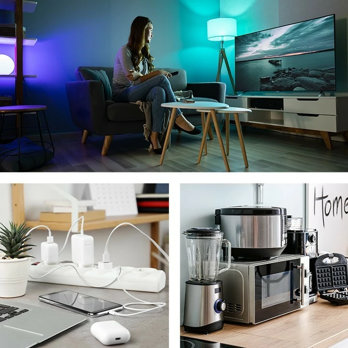 Kasë Qoltec 50105 me 4 dalje, 2.5m, e zezë