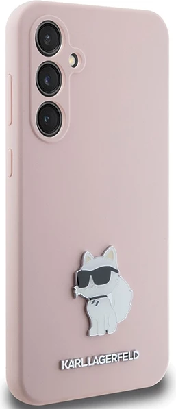 Mbështjellës Karl Lagerfeld Silicone Choupette Metal Pin për Samsung Galaxy S23 FE, Rozë