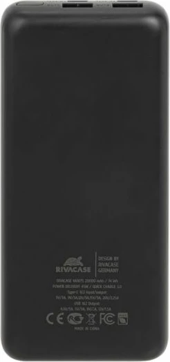 Powerbank Rivacase VA1075 20000mAh 45W QC3.0/PD me LCD, e zezë