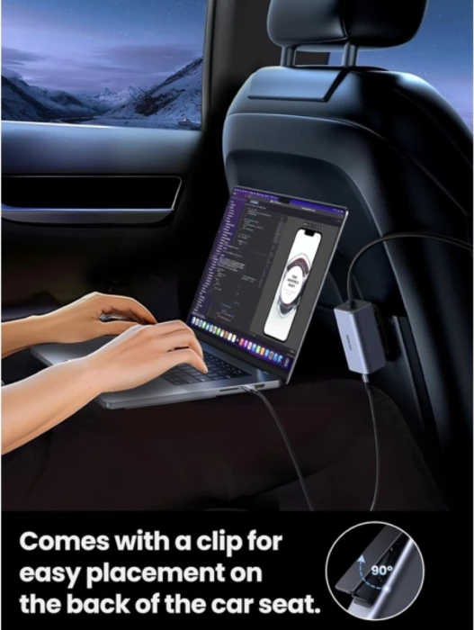 Karikues për veturë UGREEN EC706 (35571) 150W, 4 porta, PD 3.1 140W, GaN, kabllo 1m, gri/zi