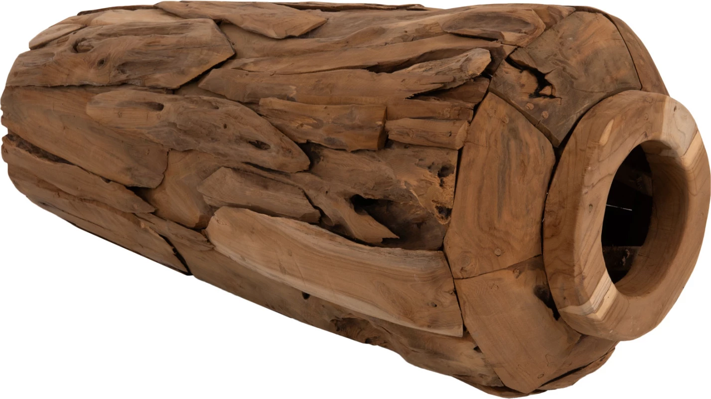 Vazo dekorative për dysheme, copa druri teak të ricikluara, ngjyrë natyrale, Φ40x80H cm