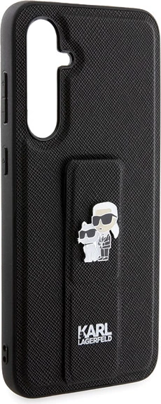 Mbështjellës Karl Lagerfeld Gripstand Saffiano Karl&Choupette Pins për Samsung Galaxy S23 FE, i zi