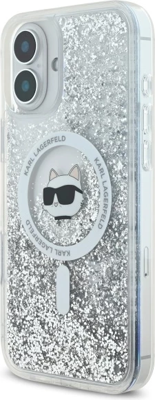 Mbështjellës Karl Lagerfeld Liquid Glitter Choupette Head MagSafe për iPhone 16, Transparent