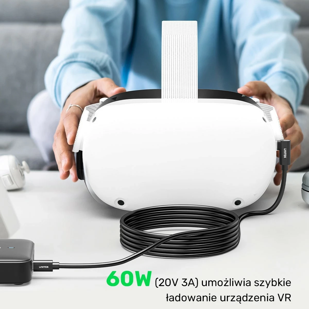 Kabllo USB-C në USB-C Unitek VR Link Pro, 5Gbps, 60W, e zezë