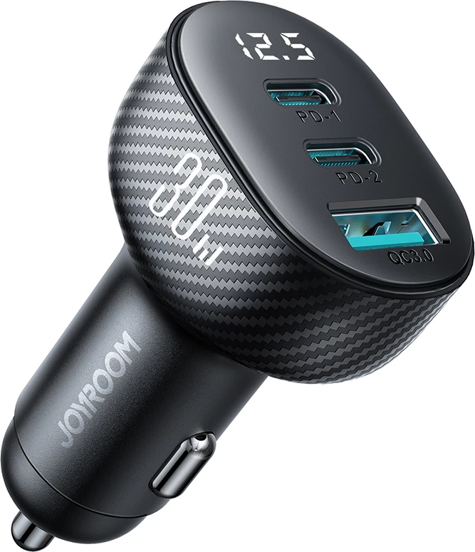 Karikues veture Joyroom JR-CCD04, 30W, 2x USB-C, USB-A, me ekran, i zi