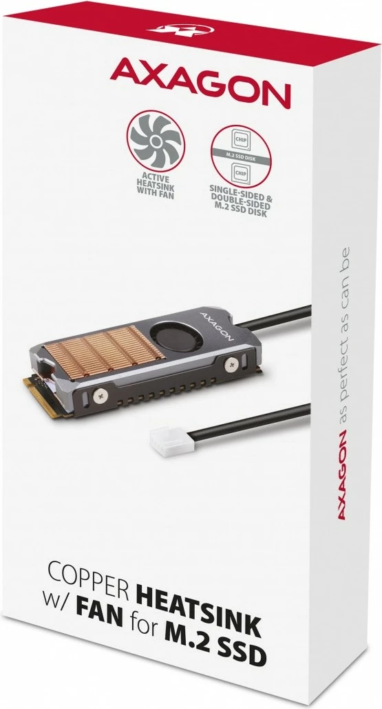 Ftohës aktiv për SSD M.2 AXAGON CLR-M2FAN me ventilator, bakër, 76x24x12mm