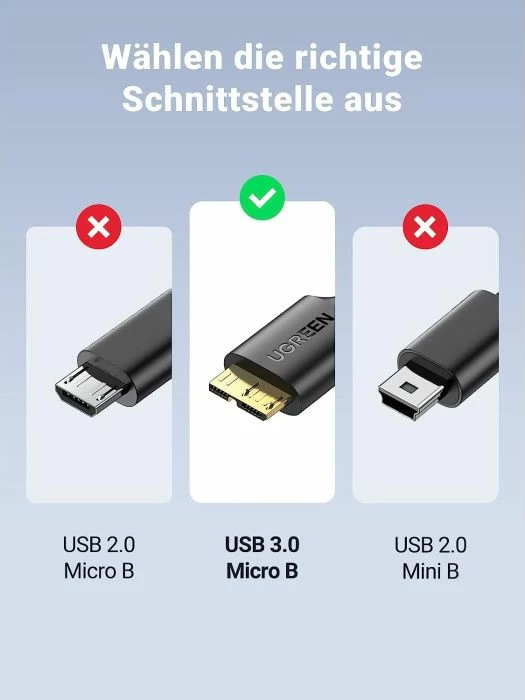 Kabllo USB 3.0 UGREEN 10841 USB-A në Micro-B 1m, 5Gbps, e zezë