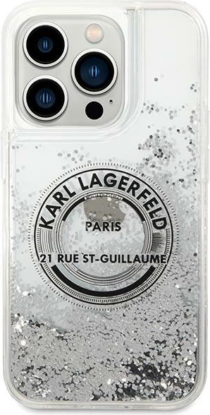 Mbështjellës Karl Lagerfeld Liquid Glitter RSG për iPhone 14 Pro Max 6.7", argjendtë