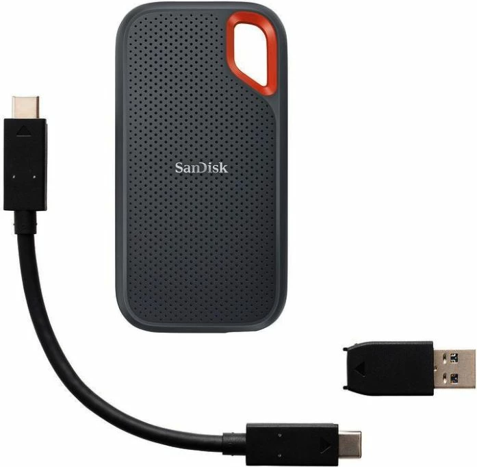 SSD ekstern portativ SanDisk Extreme SDSSDE61-8T00-G25 8TB NVMe USB-C USB 3.2 Gen 2 IP65, i zi, set me kabllo USB‑C dhe adapter USB‑A