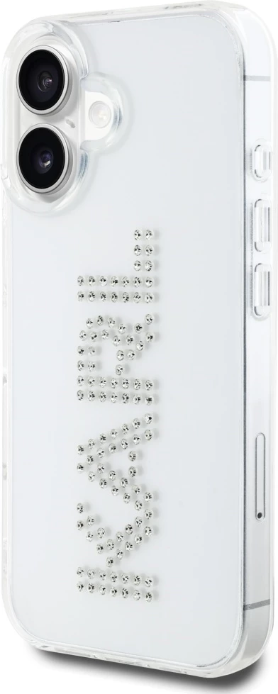 Mbështjellës Karl Lagerfeld IML Rhinestones Logo për iPhone 16, Transparent