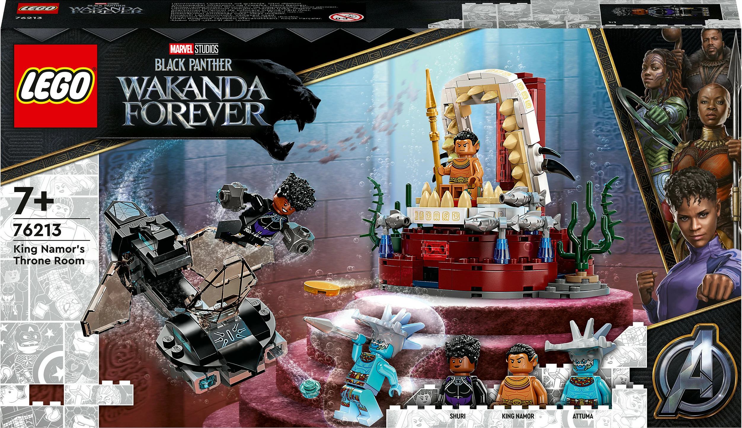 Set ndërtimi LEGO Marvel Avengers King Namor’s Throne Room, 355 pjesë, shumëngjyrësh