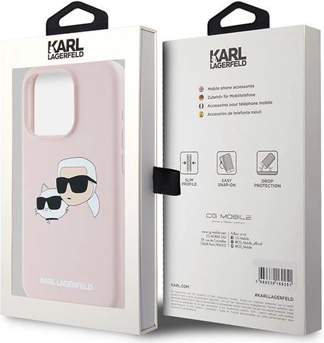 Mbështjellës Karl Lagerfeld Silicone Karl & Choupette MagSafe për iPhone 15 Pro Max, Rozë