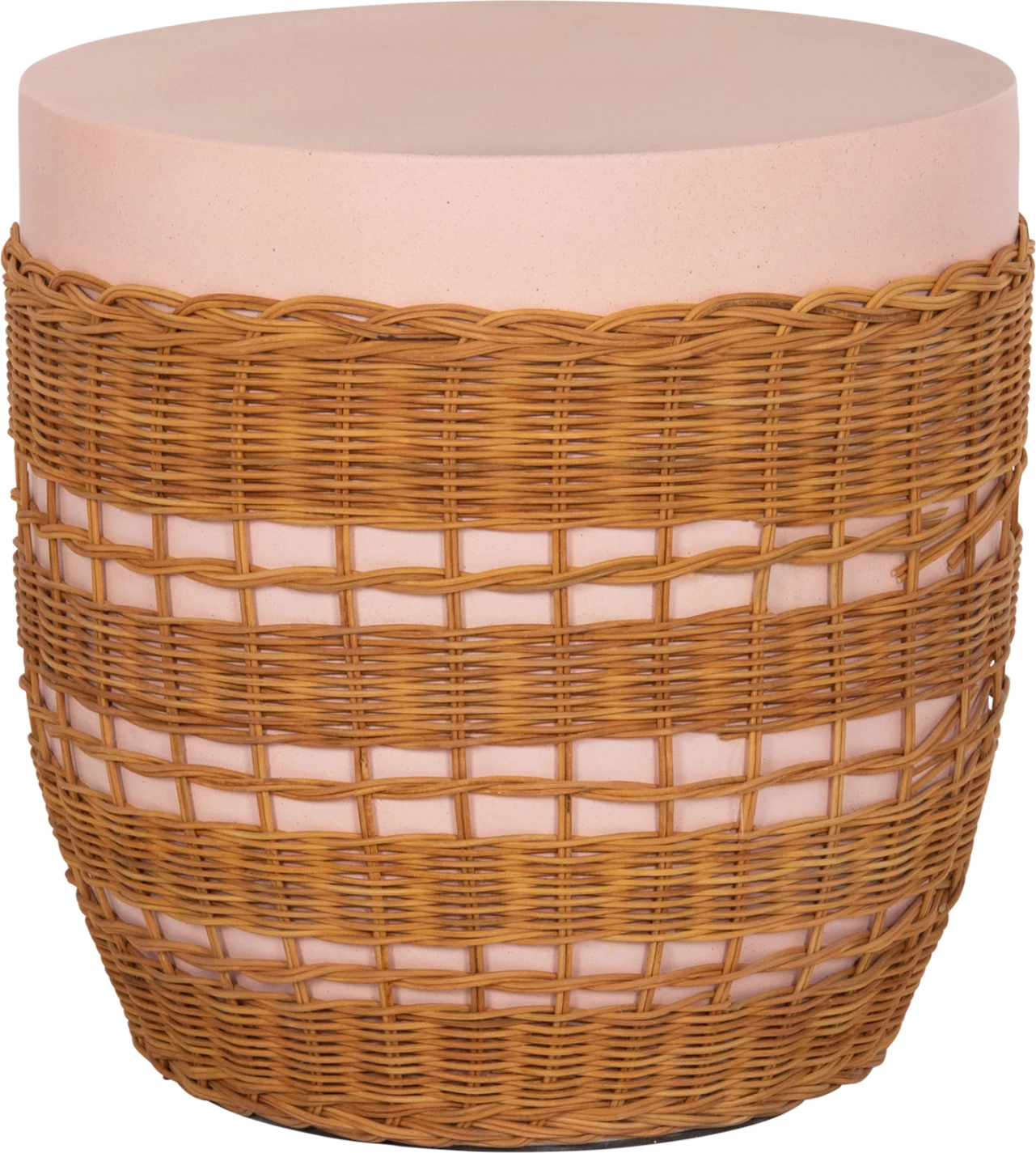 Tavolinë anësore rrethore VILHENA, fibër çimentoje, rozë, ratan natyral, FH18166, 44.5x45cm